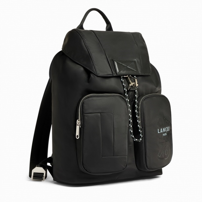 Mochila Lancel Leo Flap Hombre Negras | KJC3892ZZ
